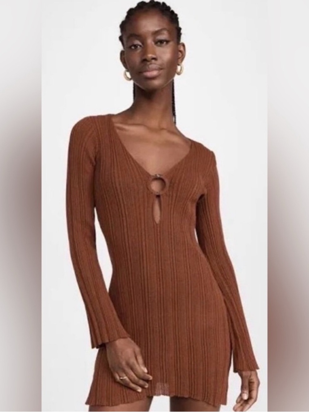 l*space Brown Ribbed V-Neck Swim Coverup with Front Ring Detail - Picture 2 of 5